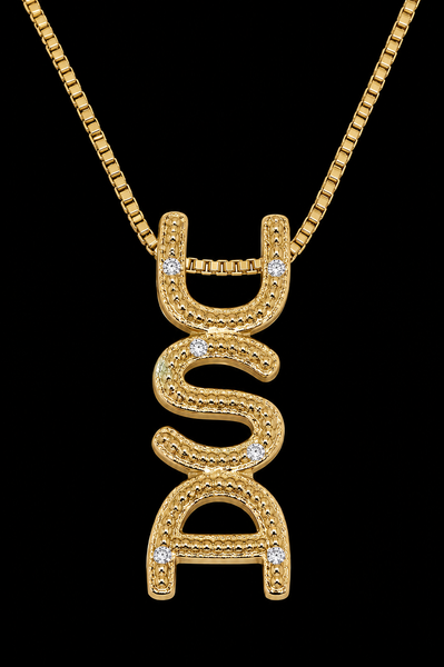 USA Vertical Silver 6-Diamond Pendant