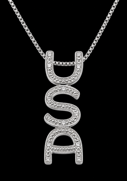 USA Vertical Silver 6-Diamond Pendant