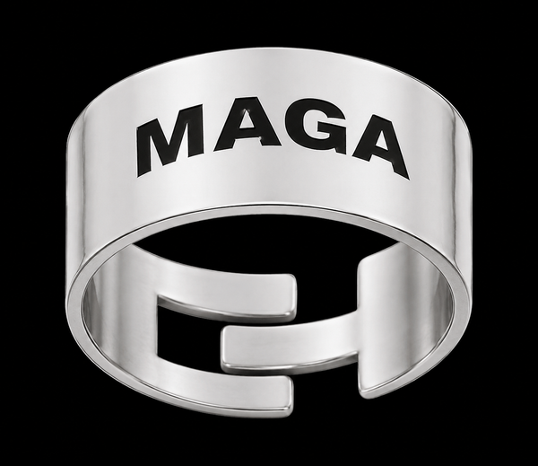 WIDE BAND UNISEX MAGA ADJUSTABLE SILVER RING LASER ENGRAVED