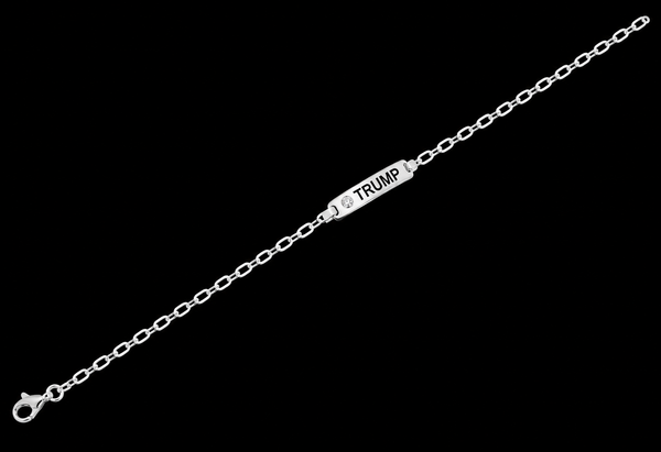 MAGA Laser Engraved Sterling Silver Bracelet With CZ 8"