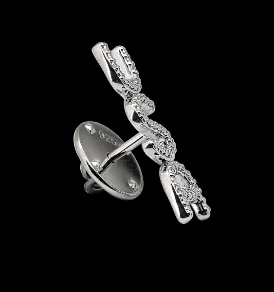 NEW USA VERSATILE LAPEL PIN/TIE TACK IN SILVER WITH 6 DIAMONDS