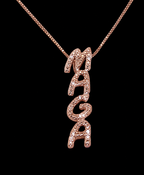 Rose Gold Plated 8-Diamond Silver MAGA Pendant with Adjustable Chain