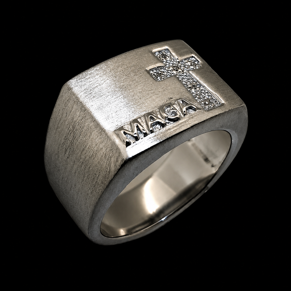 MEN'S CROSS-MAGA SILVER RING WITH 6-DIAMONDS
