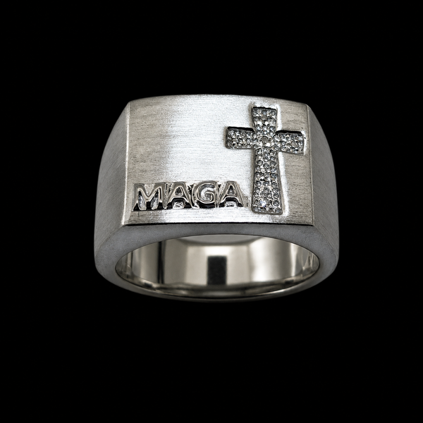 MEN'S CROSS-MAGA SILVER RING WITH 6-DIAMONDS