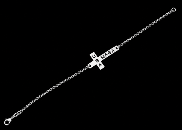 USA MAGA Cross design Womens Silver Bracelet