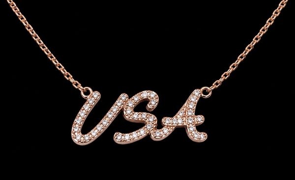 USA FANCY  42 Stone CZ Necklace in Sterling Silver With 18" Adjustable Chain