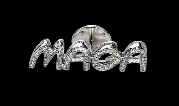 AS SEEN ON FOX & FRIENDS "MAGA PIN" in Silver with 8 Diamonds  Only $89.95