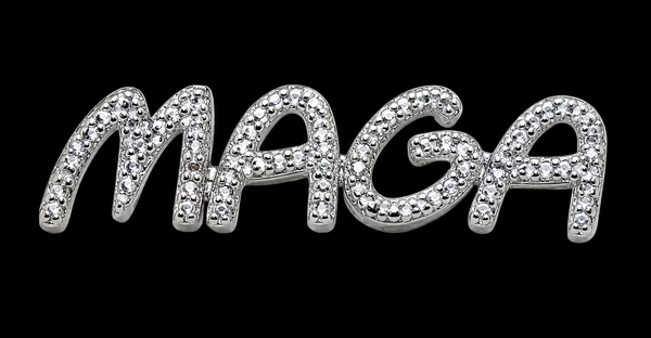 AS SEEN ON FOX & FRIENDS "MAGA PIN" in Silver with 8 Diamonds  Only $89.95