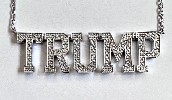 AMAZING TRUMP Necklace 2 Full Inches Across Heavy Sterling Silver-25 Genuine White Zircons (NOT CZ)