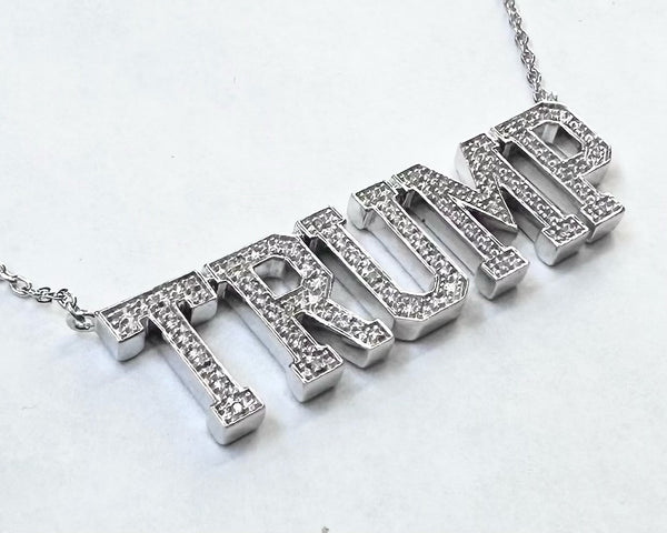 AMAZING TRUMP Necklace 2 Full Inches Across Heavy Sterling Silver-25 Genuine White Zircons (NOT CZ)