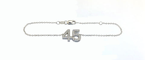 #45 Bracelet With 45 CZ Stones Set in Sterling Silver With adjustable Cable Chain