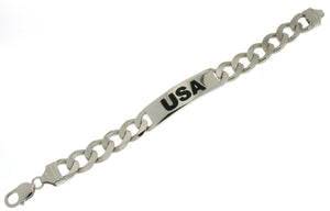 "USA" SOLID HEAVY STERLING SILVER ID BRACELET Almost 2 Full ounces of Sterling Silver