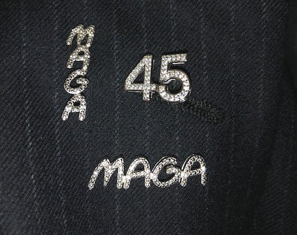 NEW VERTICAL MAGA PIN/TIE TACK IN SILVER WITH 8 DIAMONDS