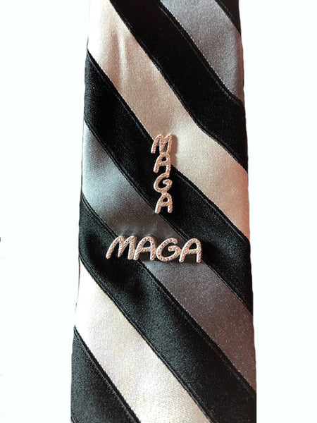 NEW VERTICAL MAGA PIN/TIE TACK IN SILVER WITH 8 DIAMONDS