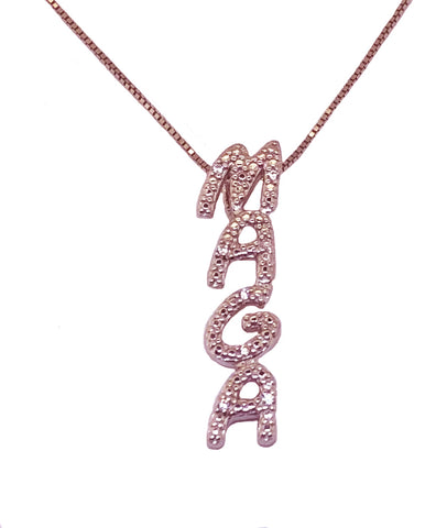 Rose Gold Plated 8-Diamond Silver MAGA Pendant with Adjustable Chain