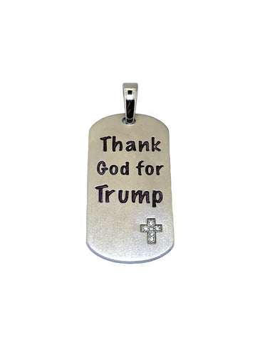 Cross Diamond Dog Tag "Thank God For Trump" in Sterling Silver