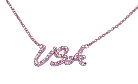 Rose Gold Plated USA 42 CZ Necklace in Silver With 18" Adjustable Chain Only $119.95