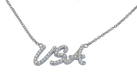 USA FANCY  42 Stone CZ Necklace in Sterling Silver With 18" Adjustable Chain