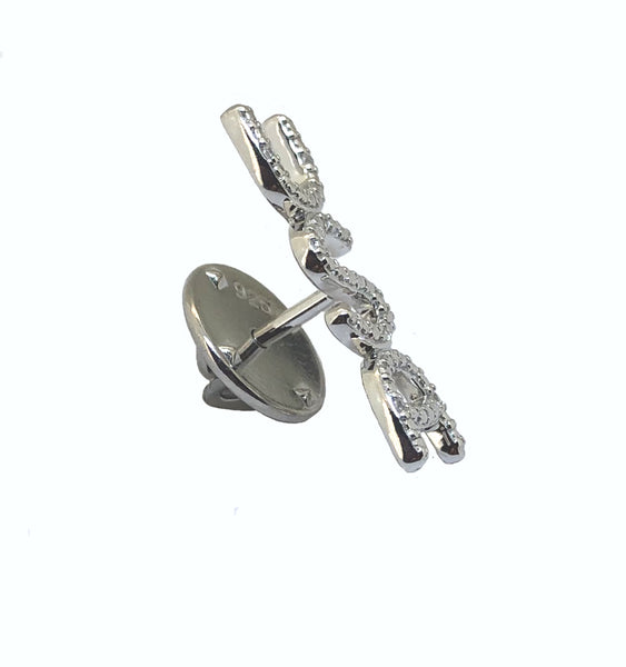 NEW USA VERSATILE LAPEL PIN/TIE TACK IN SILVER WITH 6 DIAMONDS